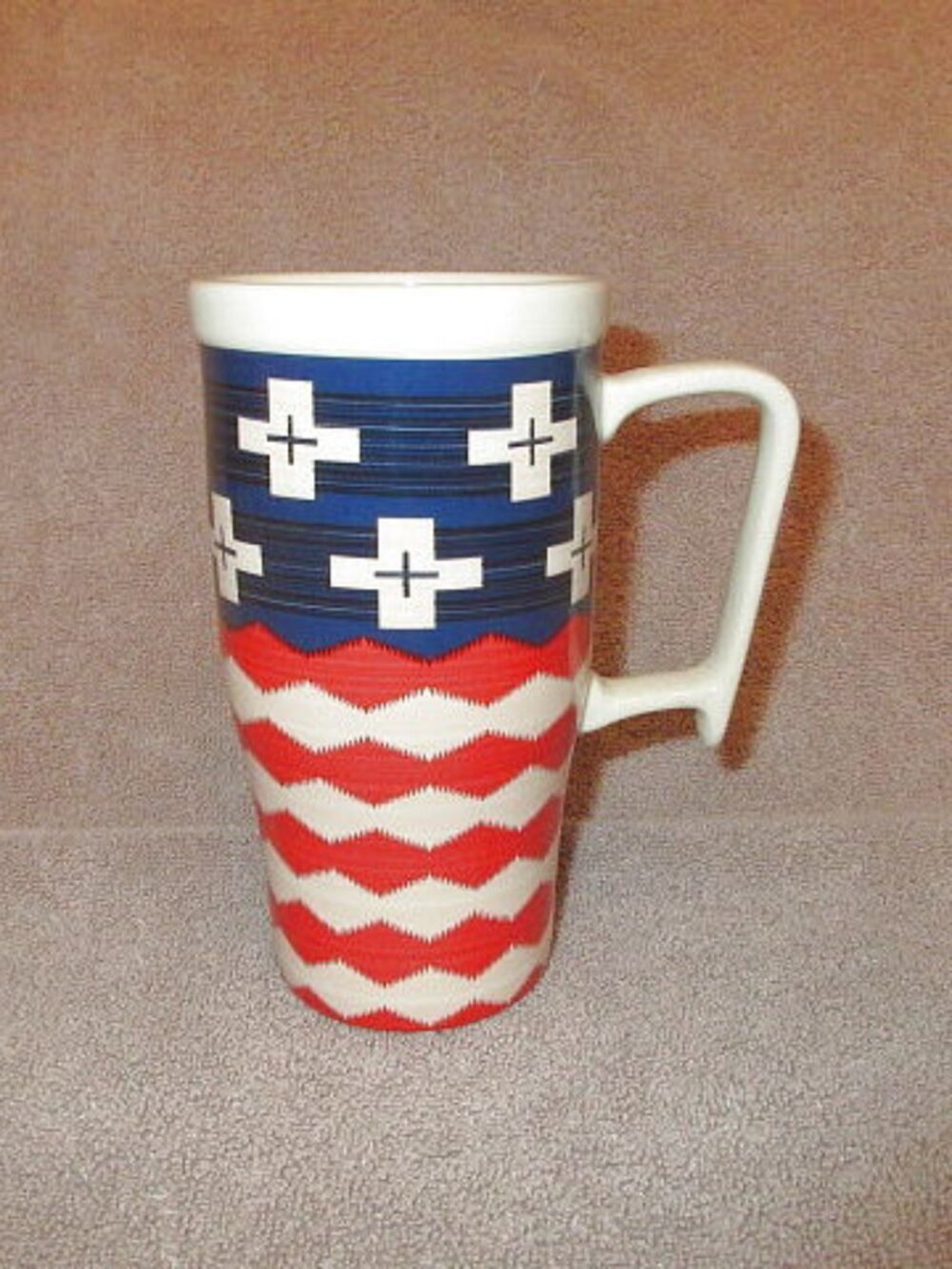 Pendleton Patriotic Brave Star Tall Coffee Mug Stoneware White Cross Native West